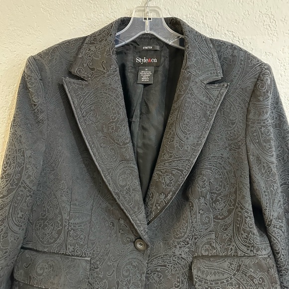Style & Co Paisley Pattern Cropped Blazer Jacket Black Size 14 - Picture 12 of 16